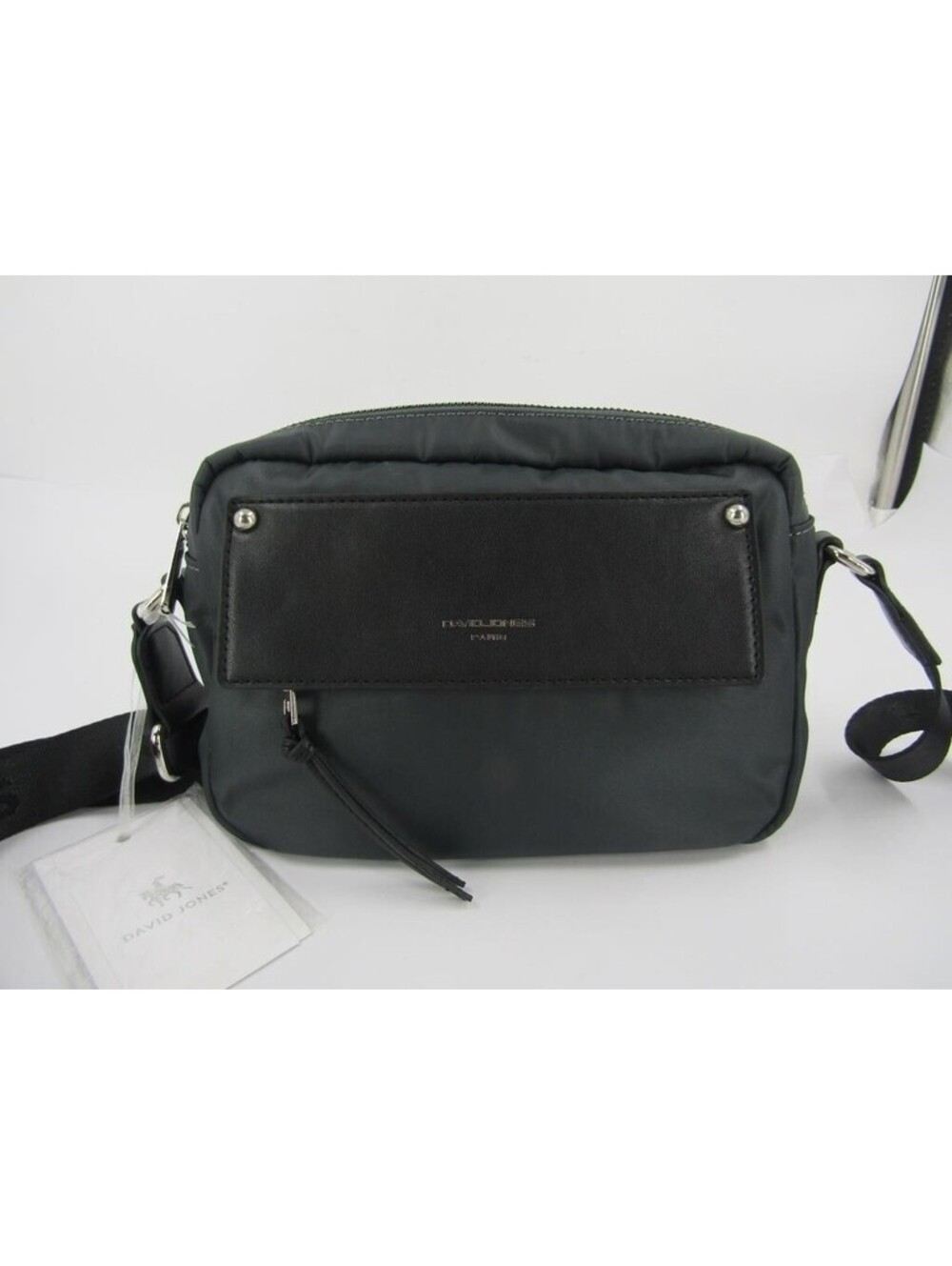 David Jones Paris Crossbody Handbag NWT Grey Nylon Eco Leather Messenger Bag